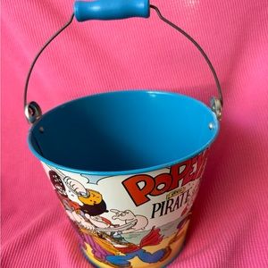 Vintage Popeye Wimpy Olive Oyl Pirate Schylling Tin Pail Sand Bucket Collectibe